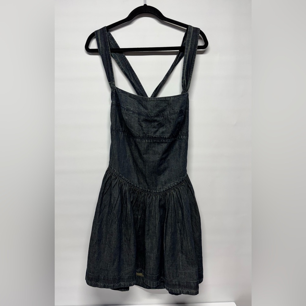 Free People Laurel Denim Mini Dress in Antique Dark Wash - Picture 2 of 14
